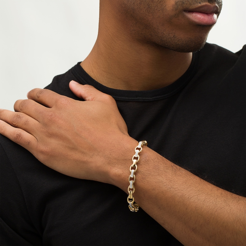 Main Image 2 of 1/3 CT. T.W. Diamond Open Oval and Bamboo Link Bracelet in 10K Gold - 8.5"