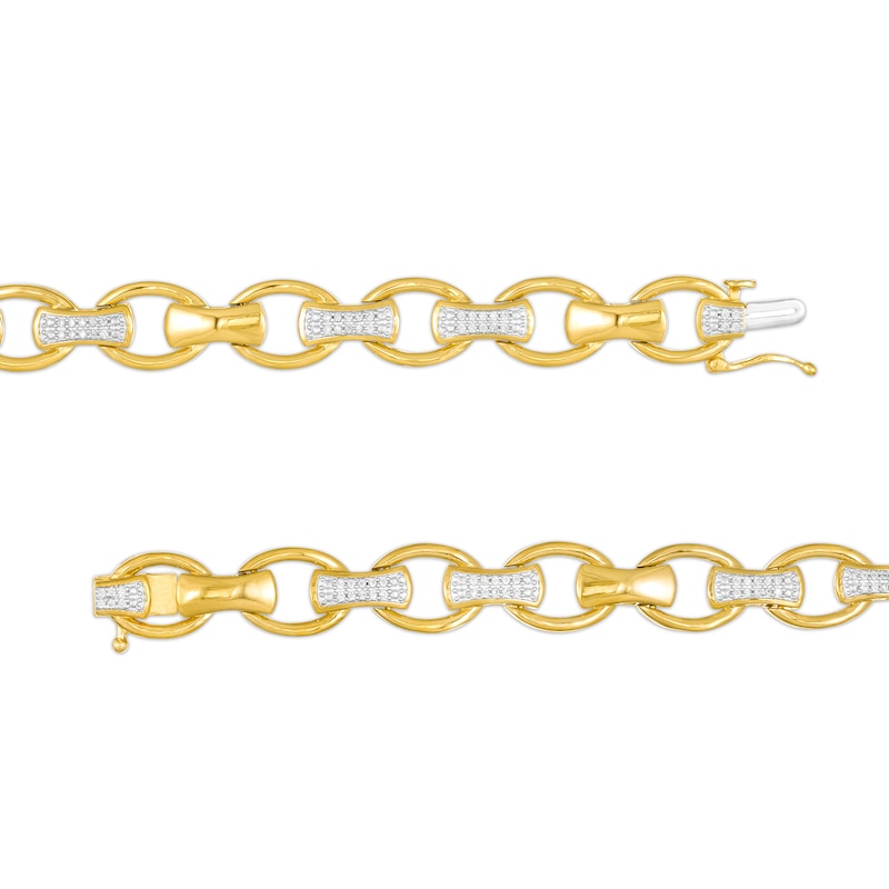 Men's 1/3 CT. T.W. Diamond Open Oval and Bamboo Link Bracelet in 10K Gold - 8.5"