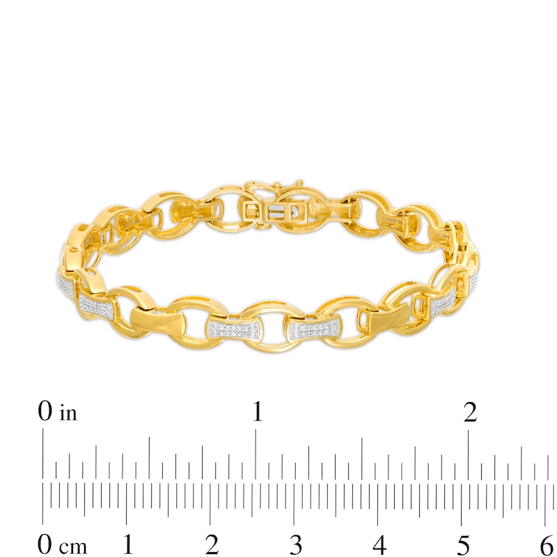 Men's 1/3 CT. T.W. Diamond Open Oval and Bamboo Link Bracelet in 10K Gold - 8.5"