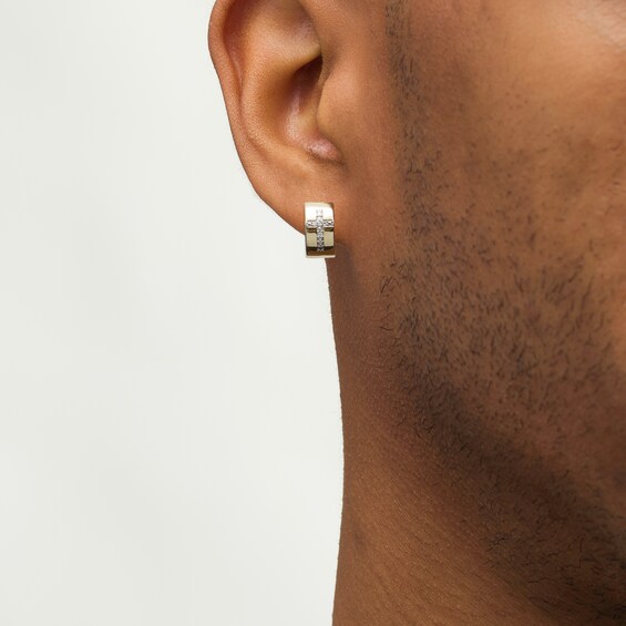 1/20 CT. T.w. Diamond Cross Wide Huggie Hoop Earrings in 10K Gold
