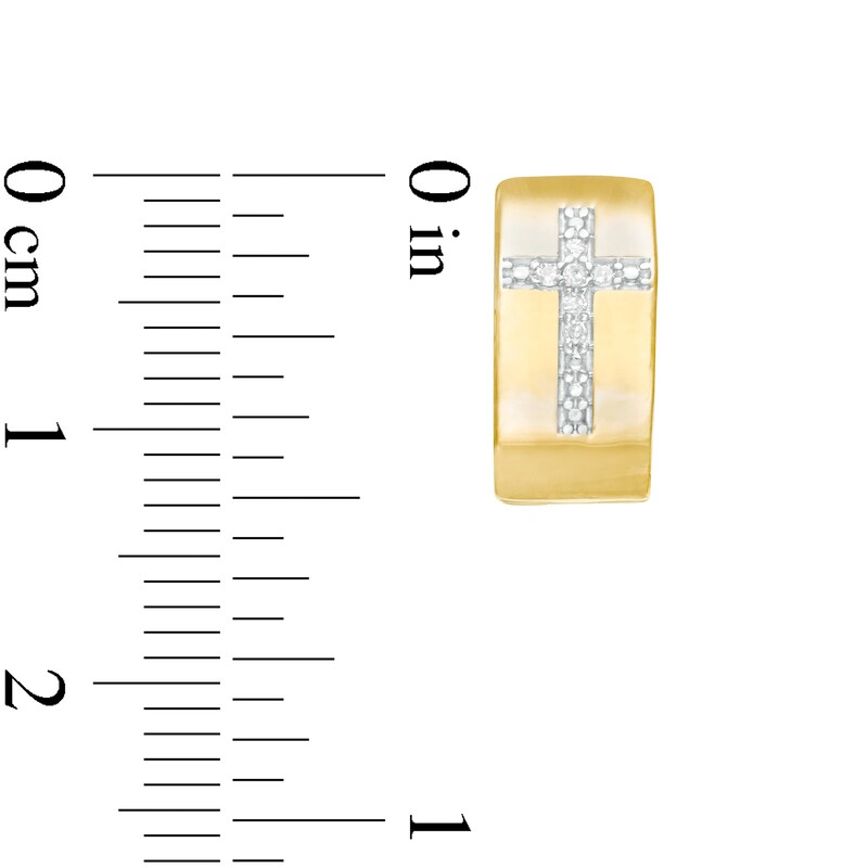 Main Image 3 of 1/20 CT. T.W. Diamond Cross Wide Huggie Hoop Earrings in 10K Gold