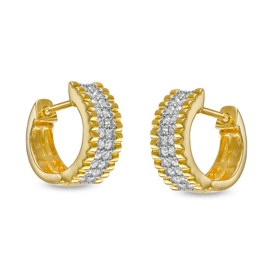 1/3 CT. T.w. Diamond Double Row Scallop Border Huggie Hoop Earrings in 10K Gold