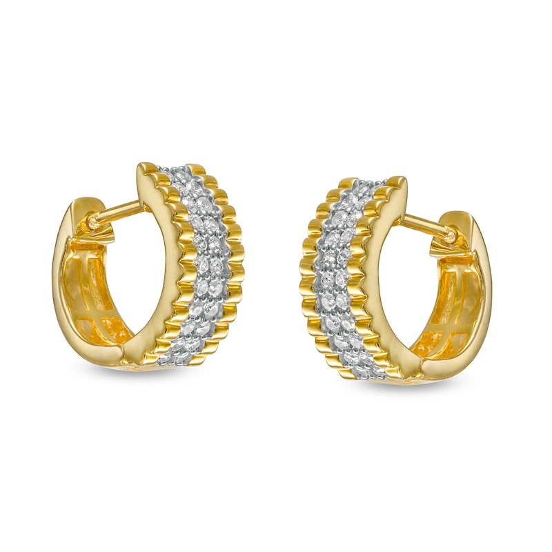 Main Image 1 of 1/3 CT. T.W. Diamond Double Row Scallop Border Huggie Hoop Earrings in 10K Gold