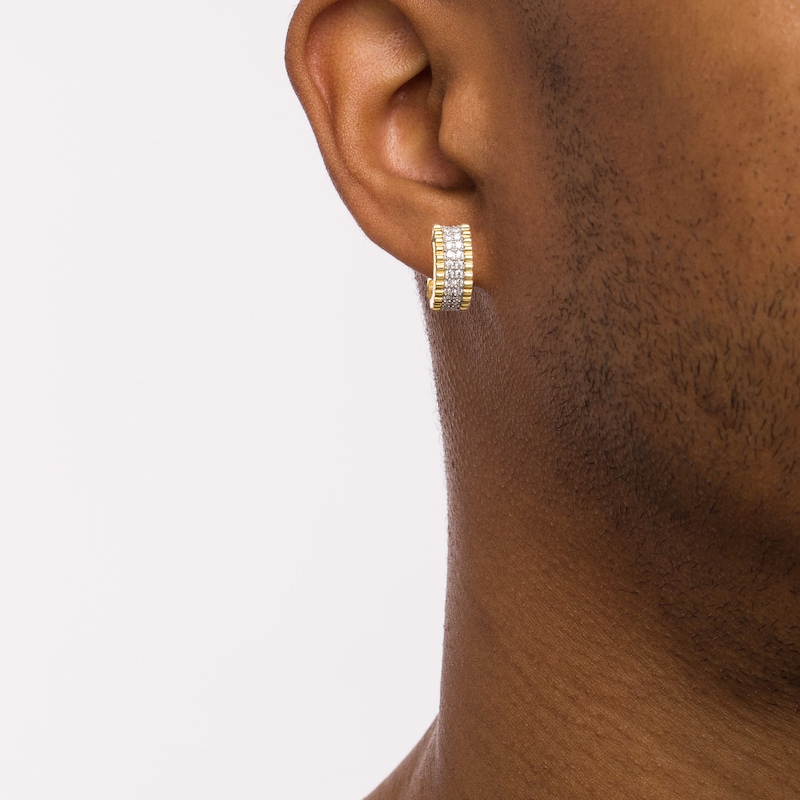 Men's 1/3 CT. T.W. Diamond Double Row Scallop Border Huggie Hoop Earrings in 10K Gold