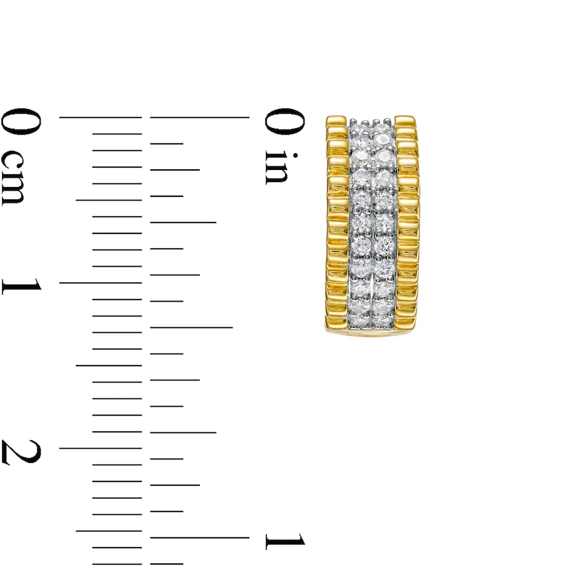 Main Image 3 of 1/3 CT. T.W. Diamond Double Row Scallop Border Huggie Hoop Earrings in 10K Gold