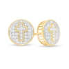 Thumbnail Image 0 of Men's 1/4 CT. T.W. Diamond Beaded  Cross Round Stud Earrings in 10K Gold