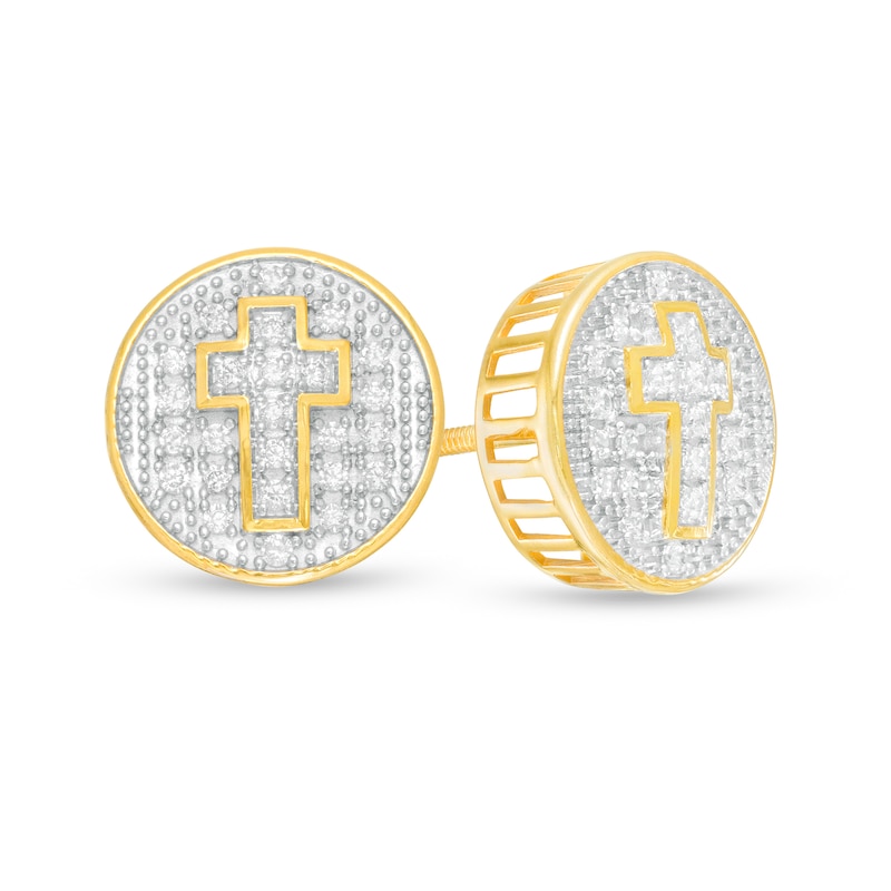 Main Image 1 of 1/4 CT. T.W. Diamond Beaded  Cross Round Stud Earrings in 10K Gold
