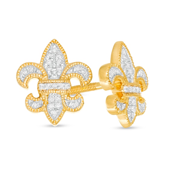 1/10 CT. T.w. Diamond Vintage-Style Fleur-de-Lis Stud Earrings in 10K Gold