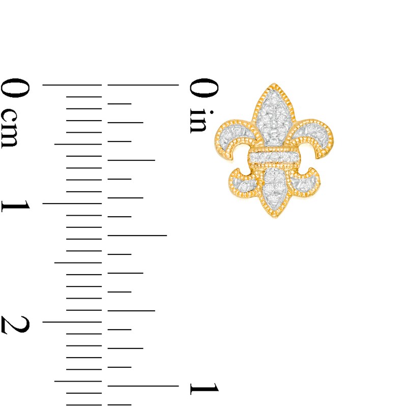Main Image 3 of Men's 1/10 CT. T.W. Diamond Vintage-Style Fleur-de-Lis Stud Earrings in 10K Gold