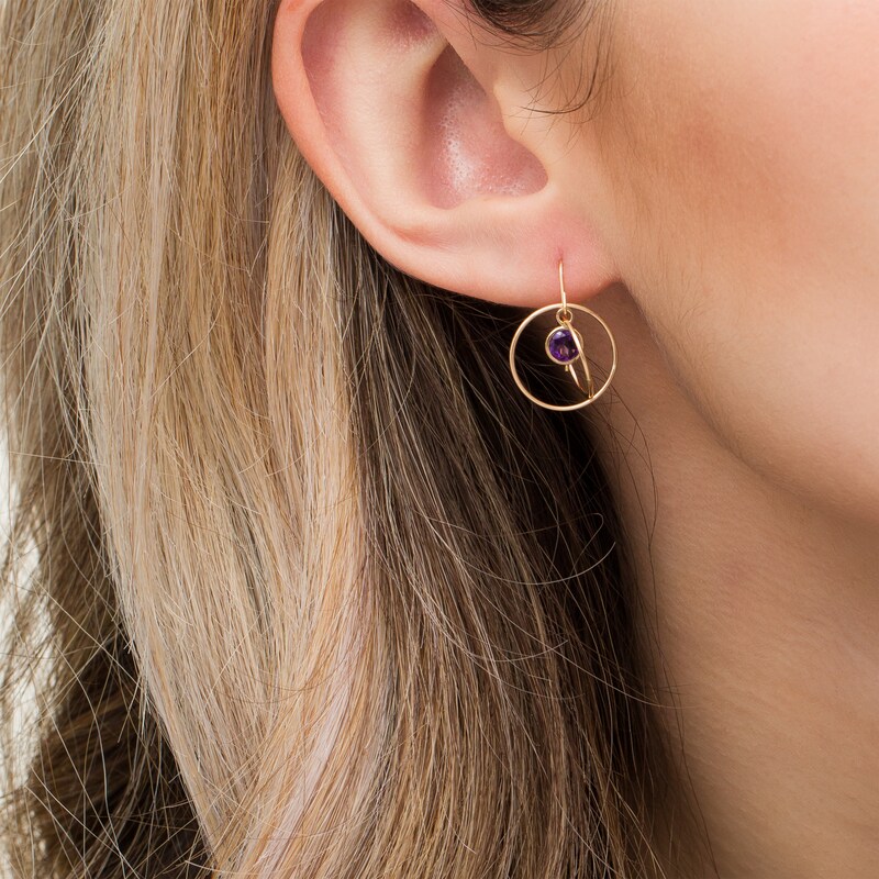 5.0mm Amethyst Solitaire Dangle Open Circles Orbit Drop Earrings in 10K Gold