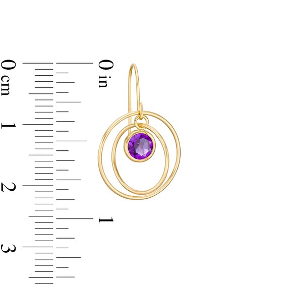 5.0mm Amethyst Solitaire Dangle Open Circles Orbit Drop Earrings in 10K Gold