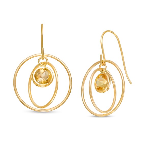 5.0mm Citrine Solitaire Dangle Open Circles Orbit Drop Earrings in 10K Gold