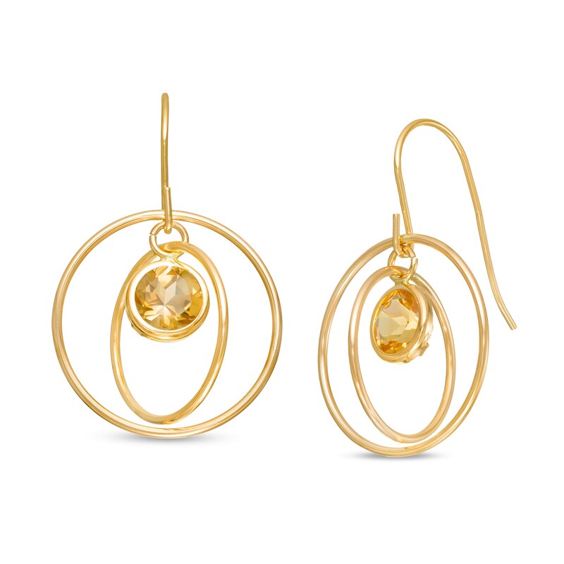 Main Image 1 of 5.0mm Citrine Solitaire Dangle Open Circles Orbit Drop Earrings in 10K Gold