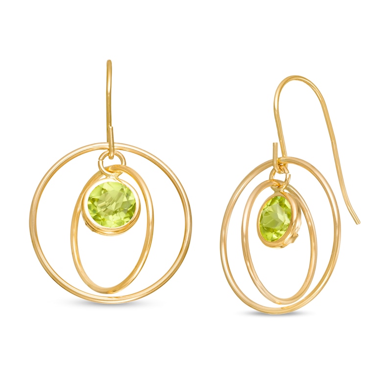 5.0mm Peridot Solitaire Dangle Open Circles Orbit Drop Earrings in 10K Gold