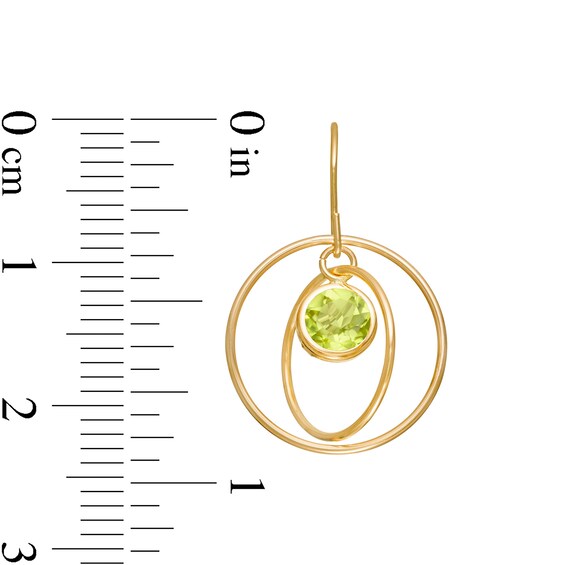 5.0mm Peridot Solitaire Dangle Open Circles Orbit Drop Earrings in 10K Gold