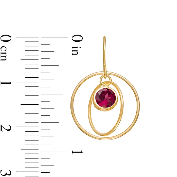 5.0mm Rhodolite Garnet Solitaire Dangle Open Circles Orbit Drop Earrings in 10K Gold