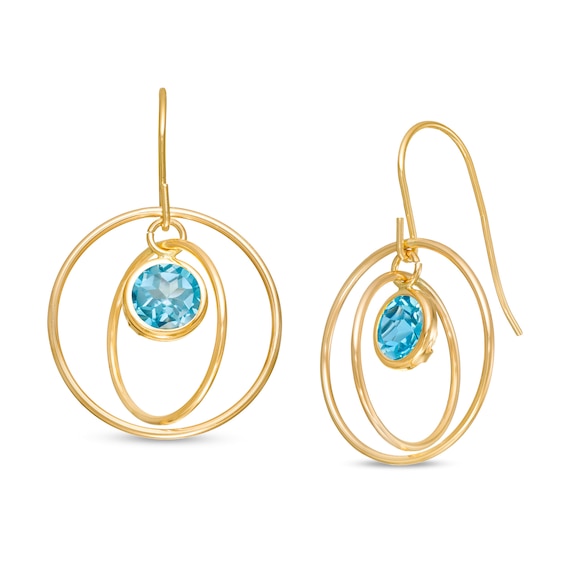5.0mm Swiss Blue Topaz Solitaire Dangle Open Circles Orbit Drop Earrings in 10K Gold