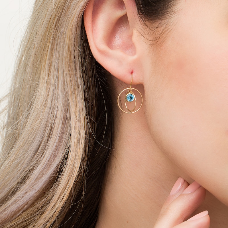 Main Image 2 of 5.0mm Swiss Blue Topaz Solitaire Dangle Open Circles Orbit Drop Earrings in 10K Gold
