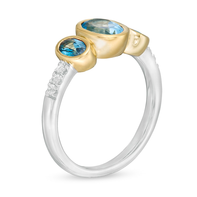 Main Image 3 of Oval Swiss and London Blue and White Topaz Three Stone Ring in Sterling Silver and 14K Gold Plate