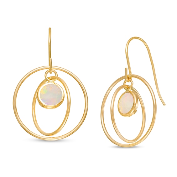 5.0mm Opal Solitaire Dangle Open Circles Orbit Drop Earrings in 10K Gold