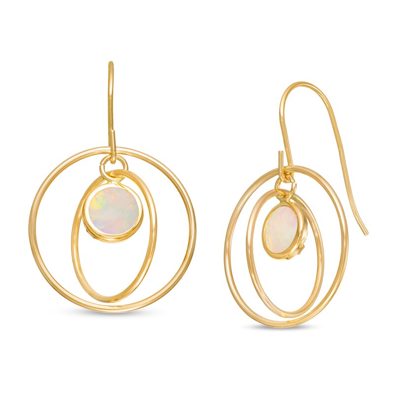 Main Image 1 of 5.0mm Opal Solitaire Dangle Open Circles Orbit Drop Earrings in 10K Gold