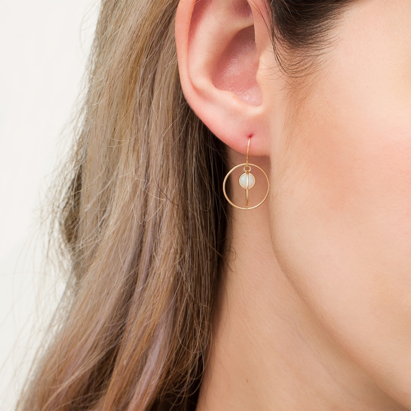 Main Image 2 of 5.0mm Opal Solitaire Dangle Open Circles Orbit Drop Earrings in 10K Gold