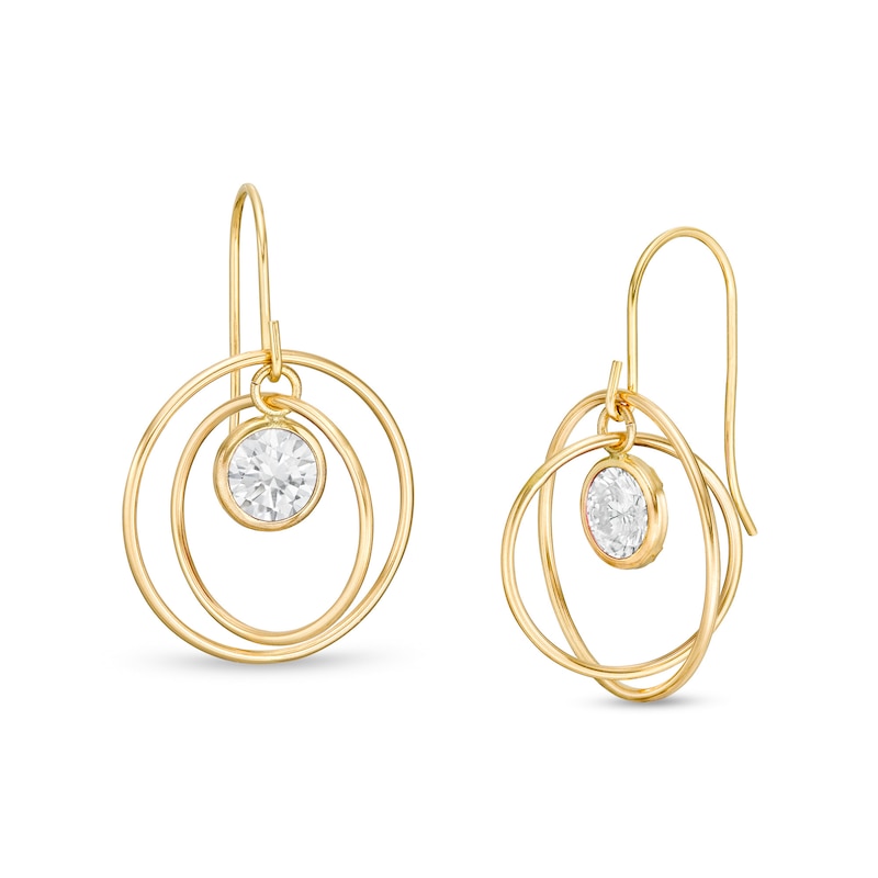 Main Image 1 of 5.0mm White Topaz Solitaire Dangle Open Circles Orbit Drop Earrings in 10K Gold