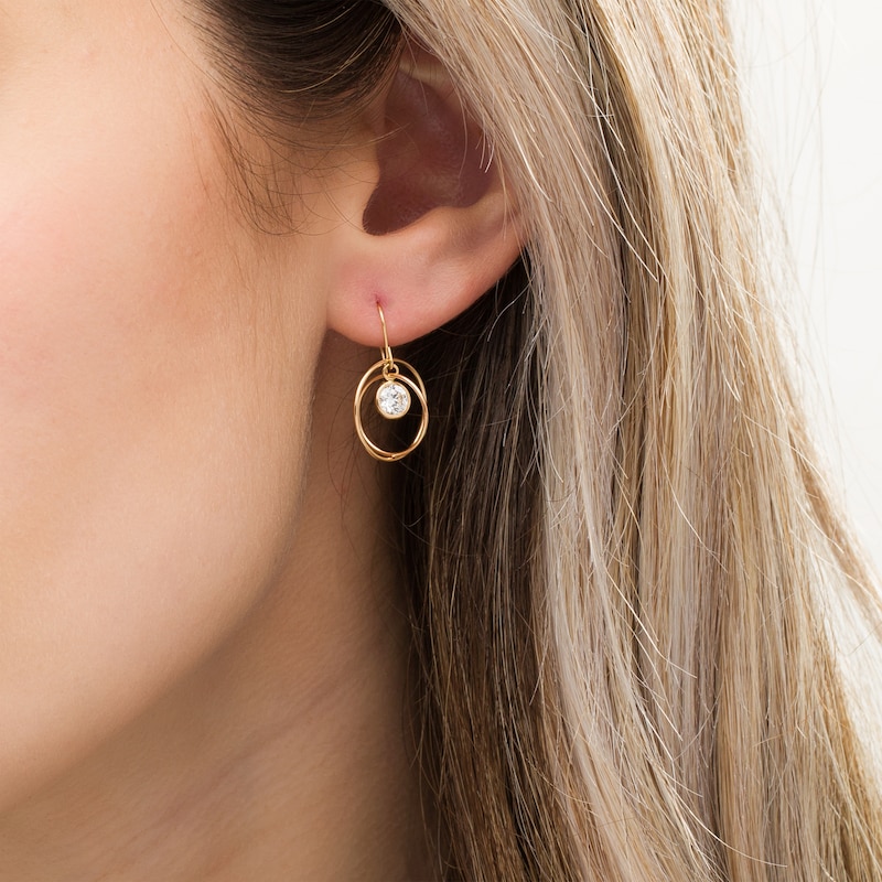 Main Image 2 of 5.0mm White Topaz Solitaire Dangle Open Circles Orbit Drop Earrings in 10K Gold