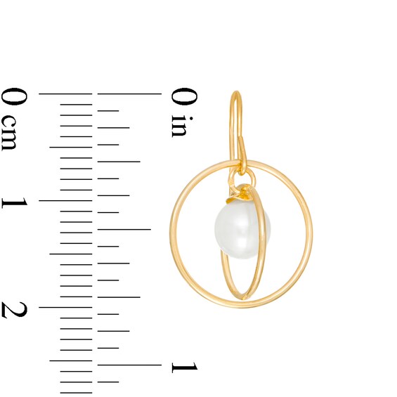 5.0mm Freshwater Cultured Pearl Dangle Open Circles Orbit Drop Earrings in 10K Gold