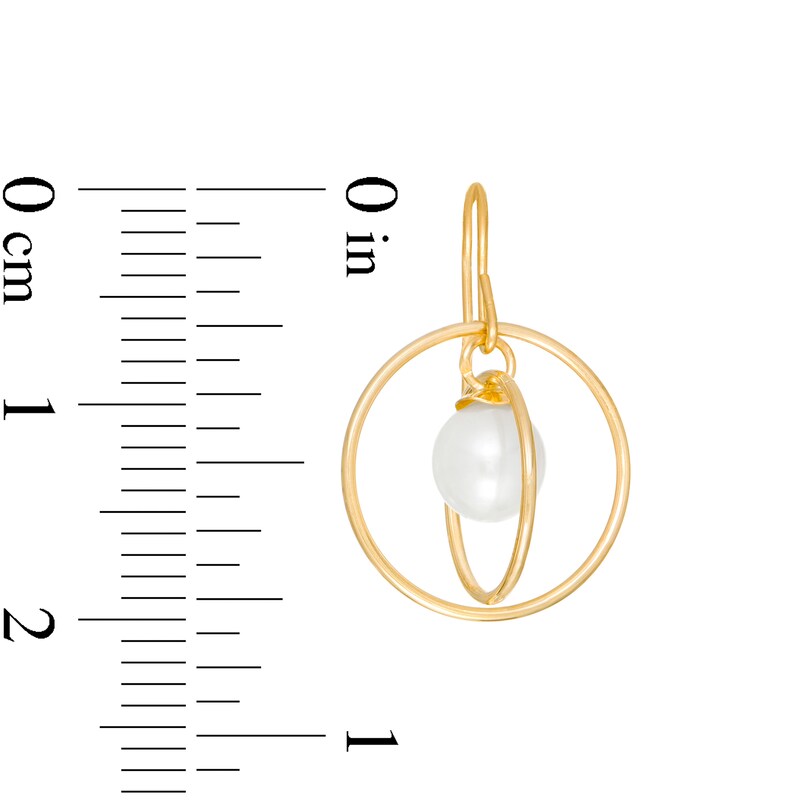 Main Image 3 of 5.0mm Freshwater Cultured Pearl Dangle Open Circles Orbit Drop Earrings in 10K Gold
