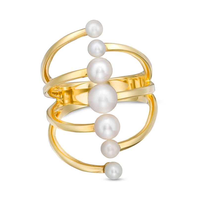 Main Image 1 of 3.0-5.0mm Freshwater Cultured Pearl Graduated Linear Multi-Row Split Shank Ring in 10K Gold
