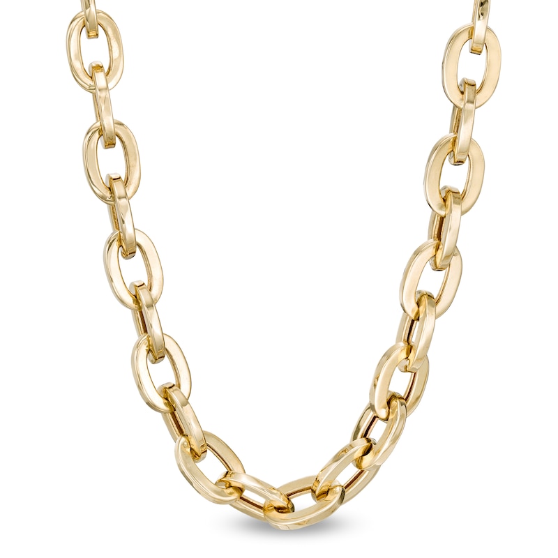 Main Image 1 of 7.0mm Oval Link Chain Choker Necklace in Hollow 10K Gold - 16&quot;