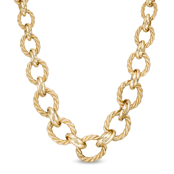 Rope-Textured Graduated Link Chain Necklace in 10K Gold