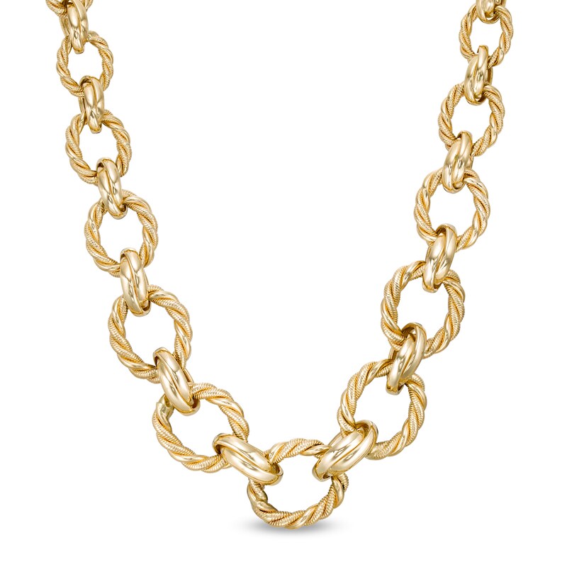 Main Image 1 of Rope-Textured Graduated Link Chain Necklace in 10K Gold
