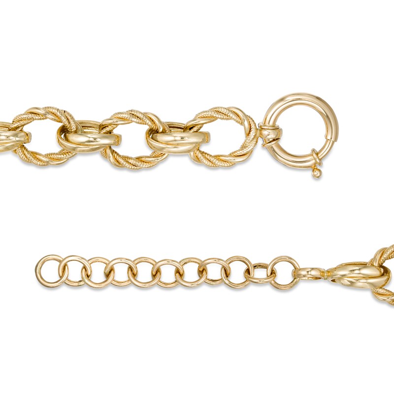 Main Image 3 of Rope-Textured Graduated Link Chain Necklace in 10K Gold