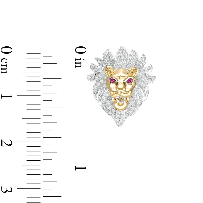 Main Image 3 of 1/2 CT. T.W. Diamond and Lab-Created Ruby Lion Head Stud Earrings in 10K Gold