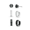 Thumbnail Image 0 of Men's 6.0mm Black Spinel Solitaire Stud and Huggie Hoop Earrings Set in Stainless Steel and Black Ion-Plate