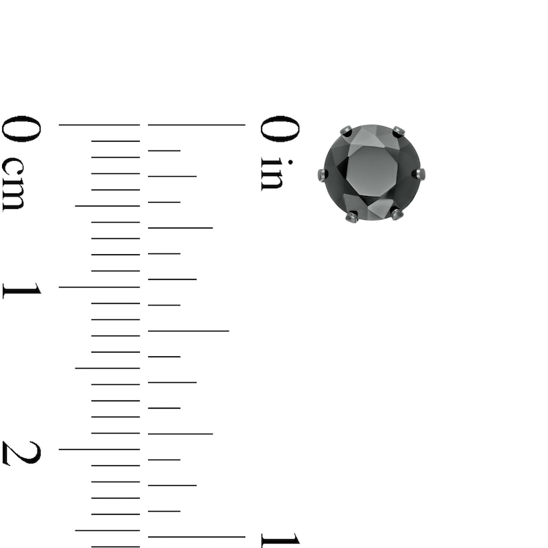 Men's 6.0mm Black Spinel Solitaire Stud and Huggie Hoop Earrings Set in Stainless Steel and Black Ion-Plate