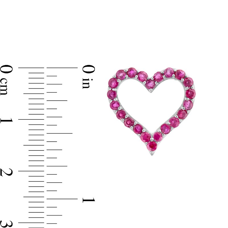 Main Image 3 of Ruby Heart Outline Stud Earrings in Sterling Silver