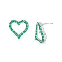 Emerald Heart Outline Stud Earrings in Sterling Silver