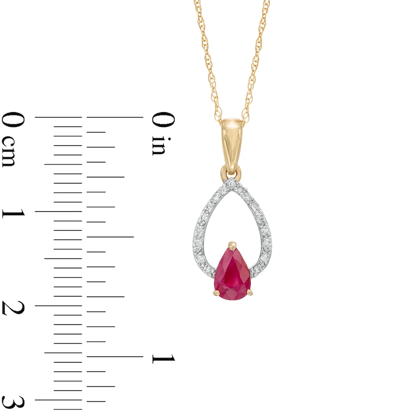Main Image 3 of Pear-Shaped Ruby and 1/20 CT. T.W. Diamond Double Teardrop Pendant in 10K Gold