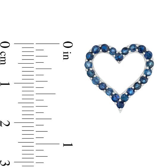 Blue Sapphire Heart Outline Stud Earrings in Sterling Silver