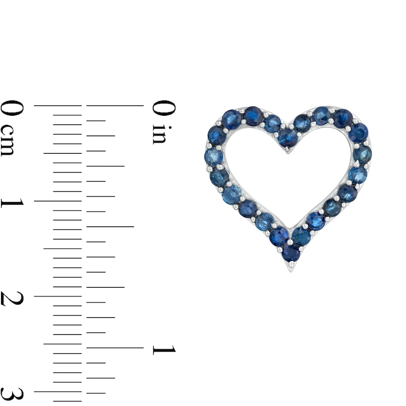 Main Image 3 of Blue Sapphire Heart Outline Stud Earrings in Sterling Silver