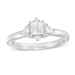 Vera Wang Love Collection 3/4 CT. T.W. Princess-Cut Diamond Ornate Frame Engagement Ring in 14K White Gold