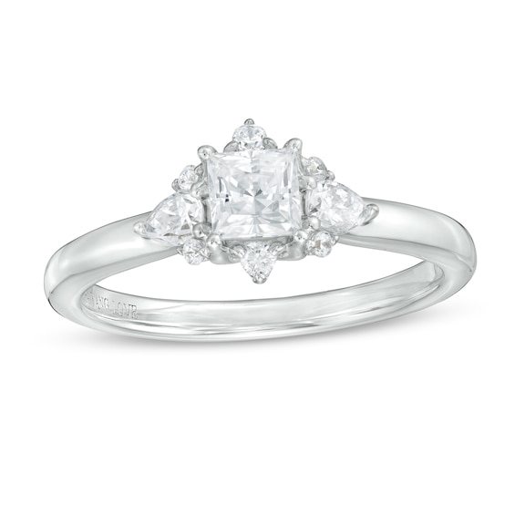 Vera Wang Love Collection 3/4 CT. T.w. Princess-Cut Diamond Ornate Frame Engagement Ring in 14K White Gold