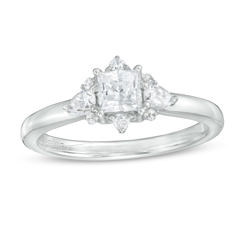 Main Image 1 of Vera Wang Love Collection 3/4 CT. T.W. Princess-Cut Diamond Ornate Frame Engagement Ring in 14K White Gold