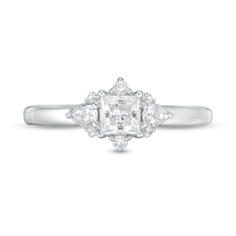 Vera Wang Love Collection 3/4 CT. T.W. Princess-Cut Diamond Ornate Frame Engagement Ring in 14K White Gold