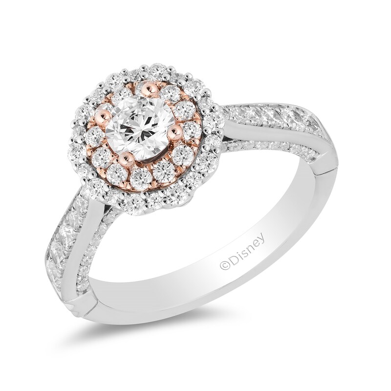 Main Image 1 of Enchanted Disney Jasmine 1-1/4 CT. T.W. Diamond Double Frame Engagement Ring in 14K Two-Tone Gold (I/I1)