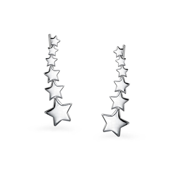 Graduated Puff Star Curve Crawler Earrings in Sterling Silver
