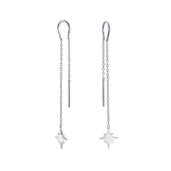 Eight-Point Star Threader Earrings in Sterling Silver